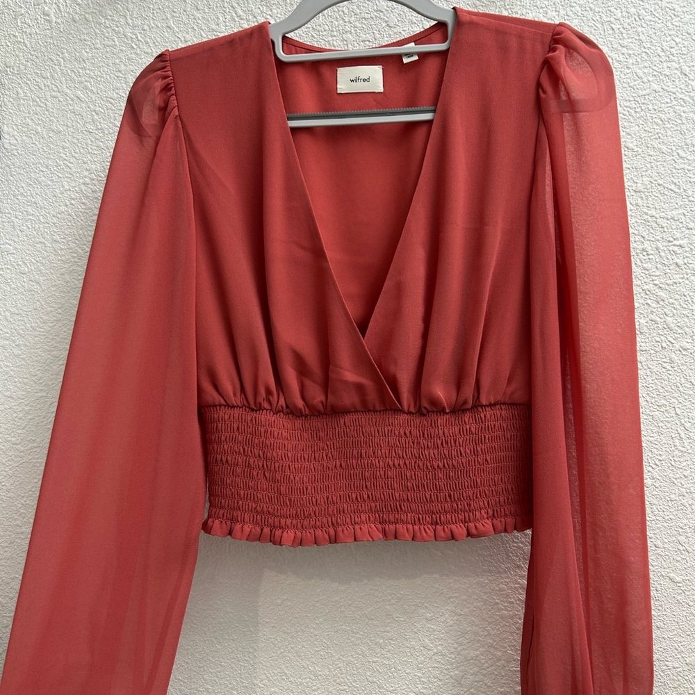Aritzia Strawberry Red Chiffon Sleeve Top